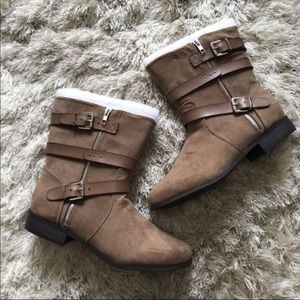 New Tan Suede Lace Up Booties